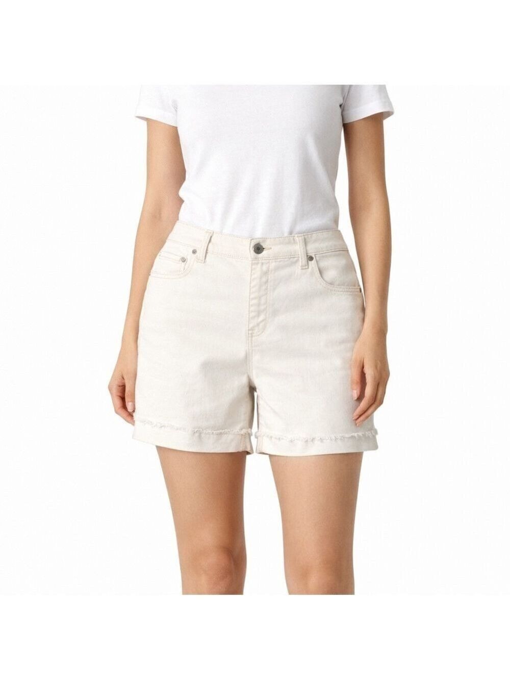 TALBOTS Cotton 5 Pocket Boyfriend Cream Denim Shorts Sz 16